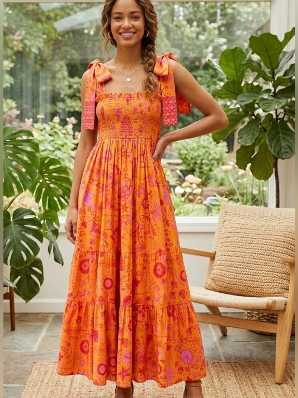 Sheridan French Kelly Maxi Dress in Sunshine Floral Boho Tiered size L Vacation